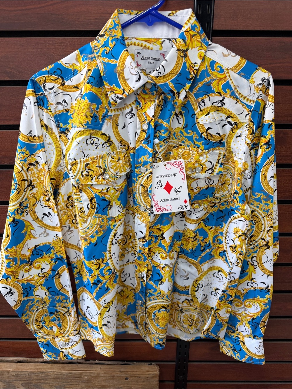 Ace of Diamonds Women's Blue & Gold Button-Down Shirt